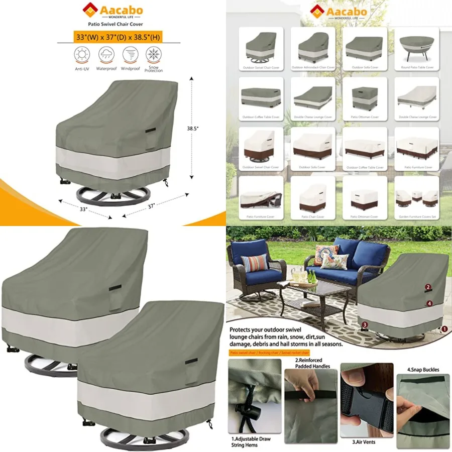 

Patio Chair Covers Waterproof Patio Furniture Covers, 33W x 37D x 38 H Inch Outdoor Swivel Chair Cover 2 Pack -Grayish Green