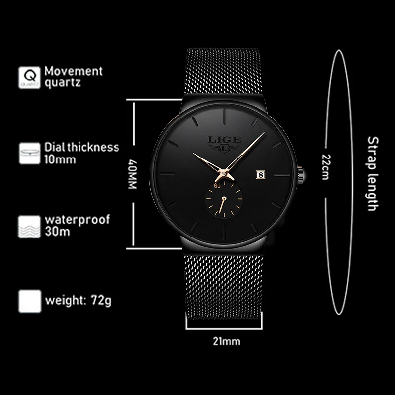 

2025 TOP LIGE простые мужские часы, лучшие роскошные модные часы, кварцевые наручные часы, водонепроницаемые часы для мужчин, relogios masculino + коробка