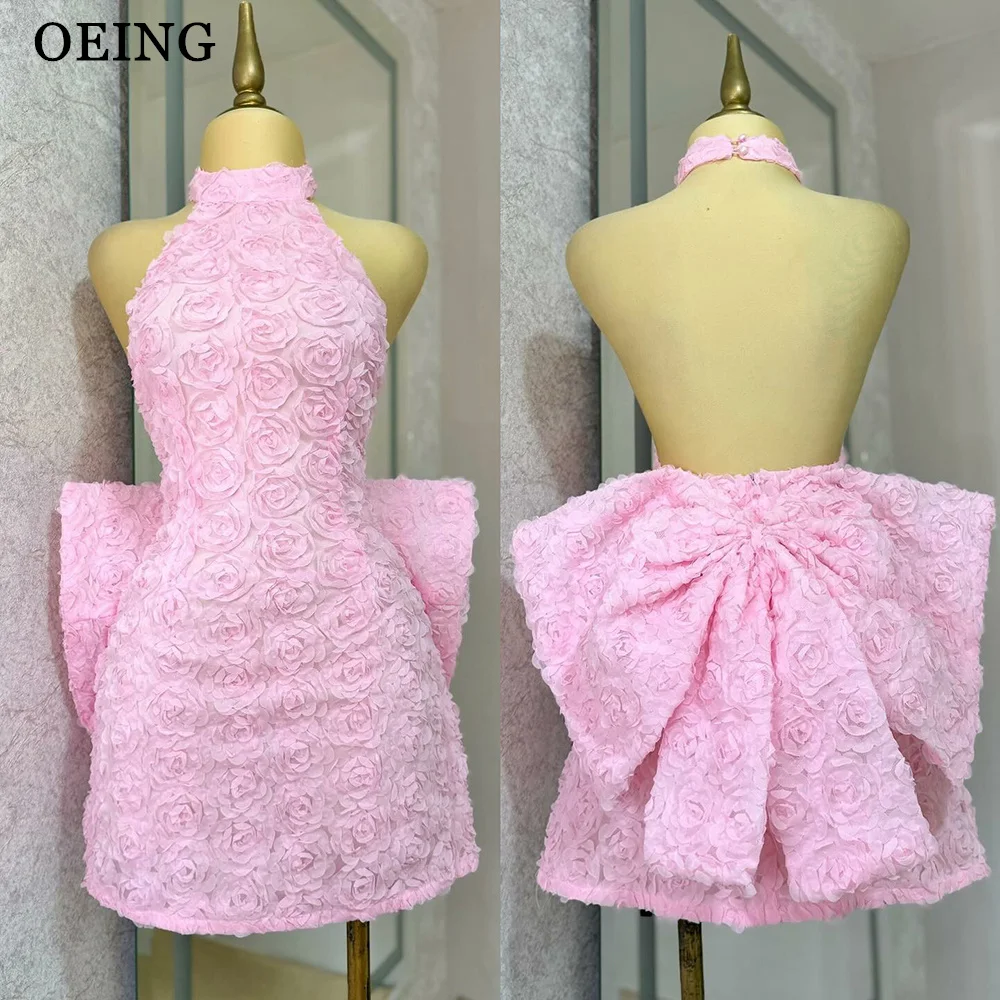 OEING Fairy Bow Party Dresses Halter Short A Line Homecoming Dresses Backless Prom Dresses Vestidos Para Eventos Especiales