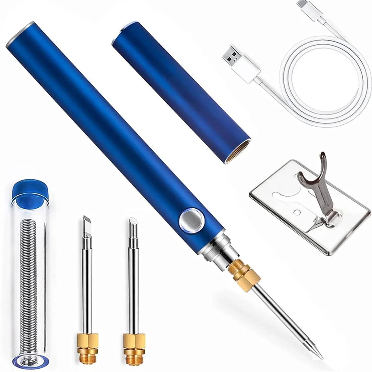 A96Q-Wireless Charging Welding Tool,Wireless Charging Welding Tool Set,with Three Soldering Iron Tips, Blue