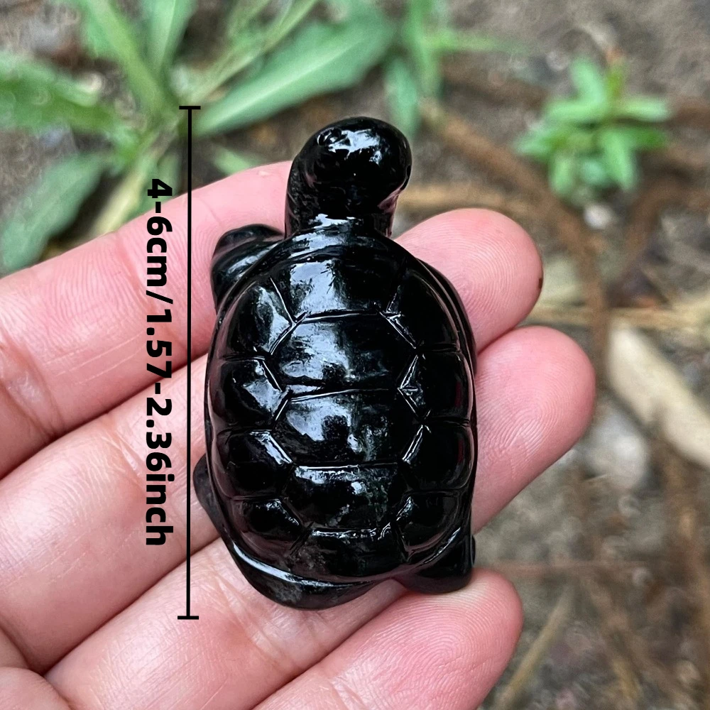 Natural Black Obsidian Turtle Crystal Carving Small Desktop Tabletop Ornament Boho Home Decoration Mineral Craft Gift