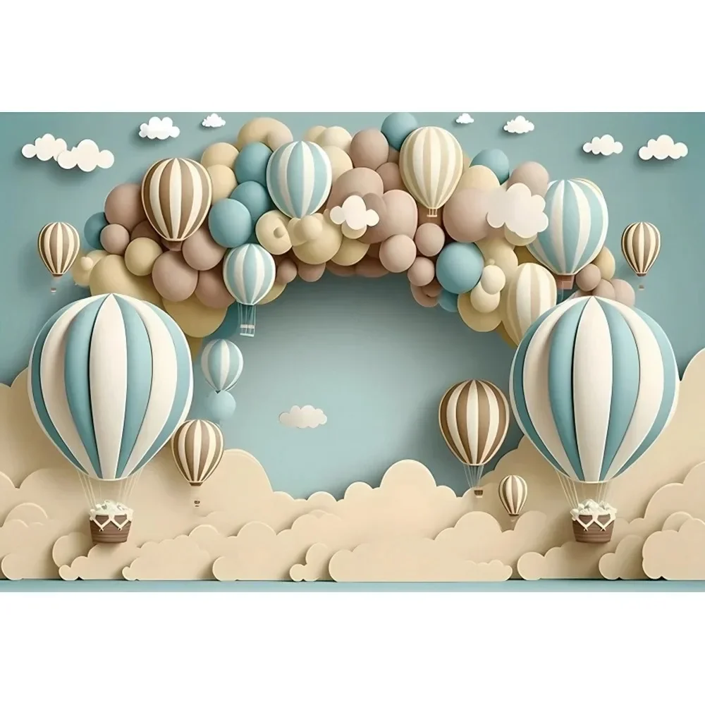 VIKAMA Party Backdrop Adorable Cartoon Blue Bear Balloon Photography Backdrop Party Decorations Baby Backdrop