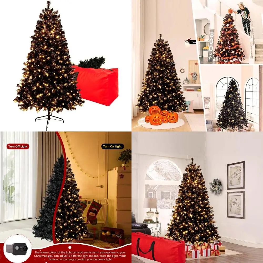 

4ft Black Artificial Christmas Tree with 150 Lights, 450 Tips, Foldable Stand