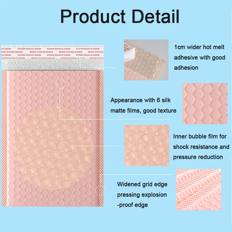 50 stücke rosa Poly Bubble Mailer gepolsterte Umschläge Bubble Lined Wrap Poly mailer Taschen für den Versand Verpackung Maile Self Seal 18x23cm