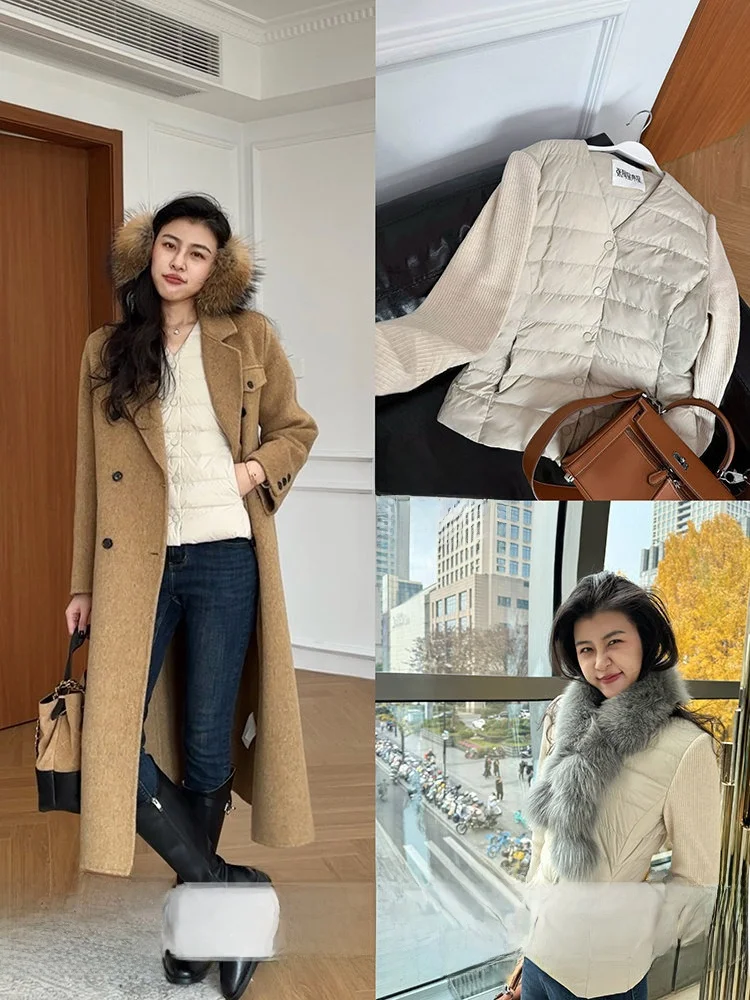 

Warm Casual Lightweight Fce Lined Patchwork Durable down Jaet Svel Single Button Closure Regular Length Coat