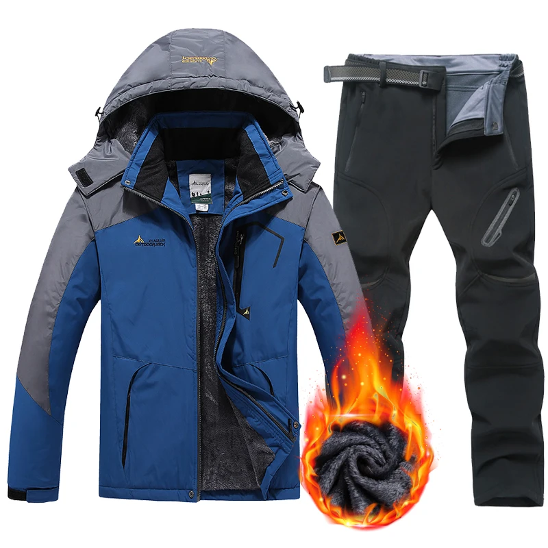 

New Ski Suit Men Winter Warm Waterproof Outdoor Sports Snow Fleece Jackets and Camping Pants Hot Ski Equipment Snowboard Parkas