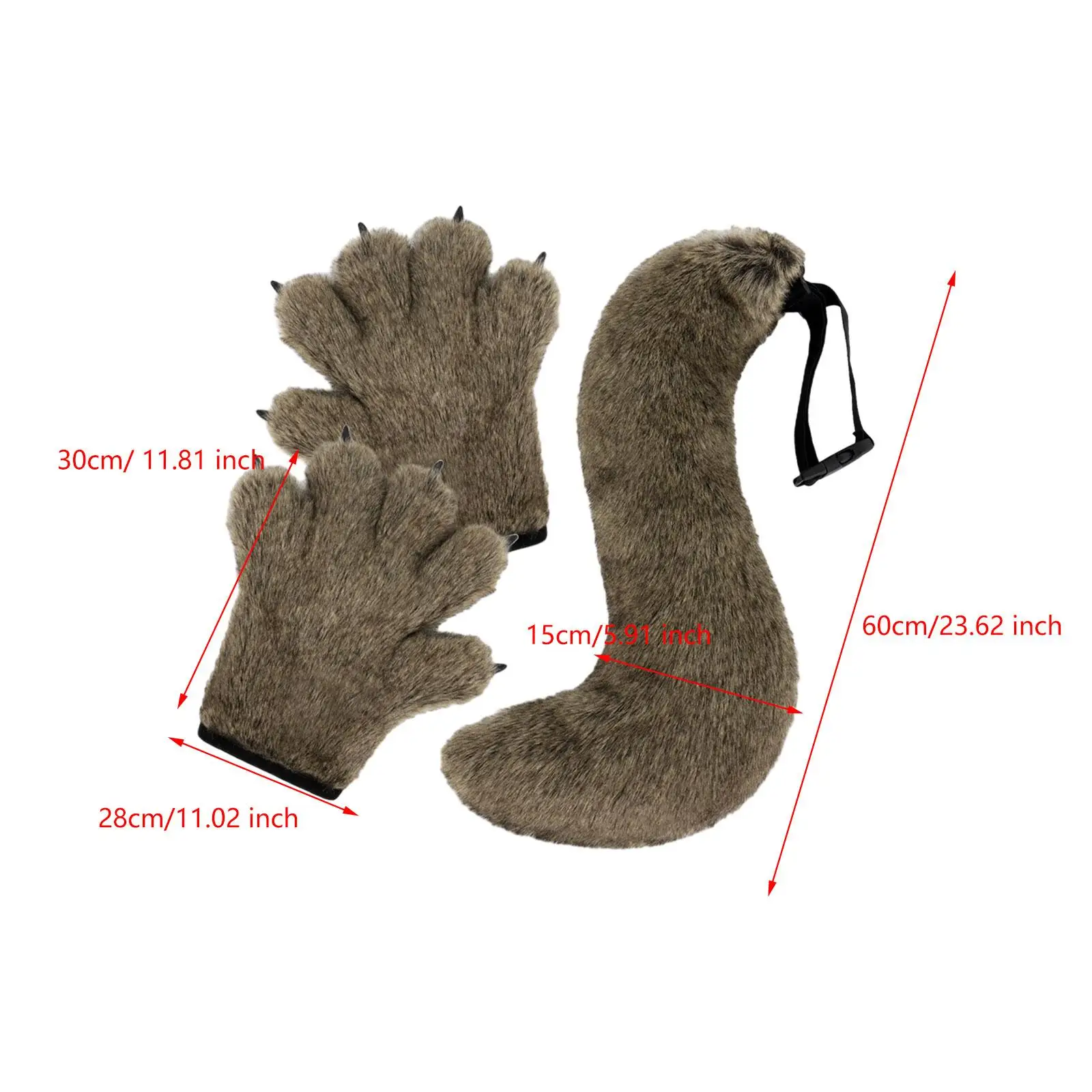 Juego de guantes y cola con patas de lobo de Halloween para festivales y actuaciones en escenario