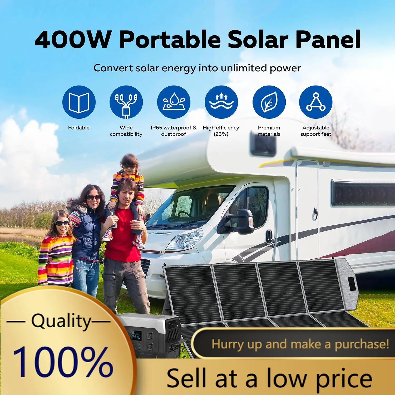 

Hot-selling400W Portable Solar Panel, Camping Essentials Foldable Solar Panels Charger with Adjustable Kickstand IP65 Waterproof