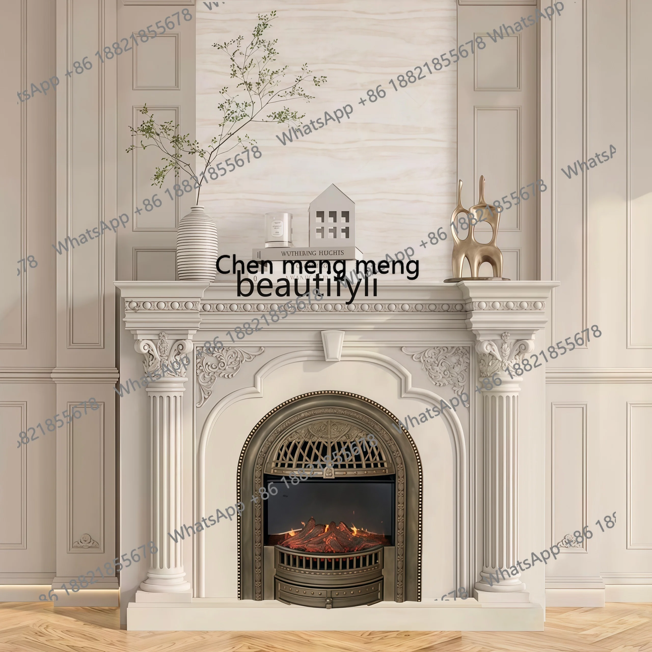 

retro full solid wood carving flower fireplace cabinet French fireplace decorative cabinet integrated H
