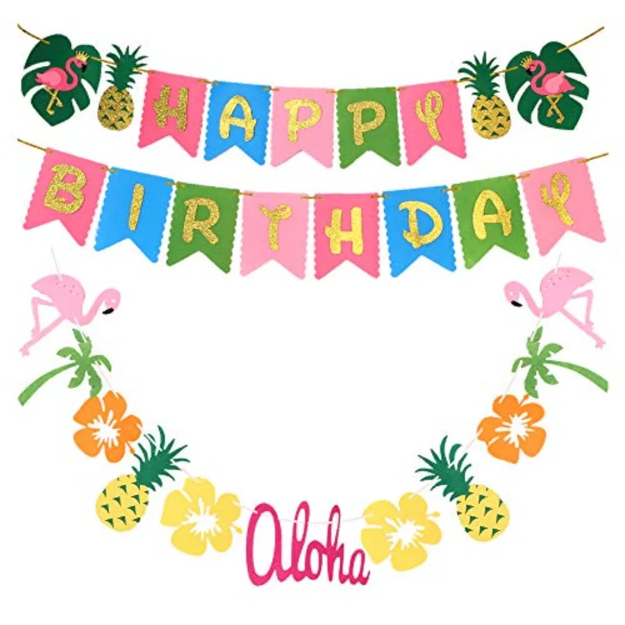 Decoración para Fiesta Hawaiana, Artículos para Fiesta Luau, Pancarta Tropical Hawaiana, Guirnalda de Flamencos para Fiesta de Cumpleaños en la Piscina, Juego de 2