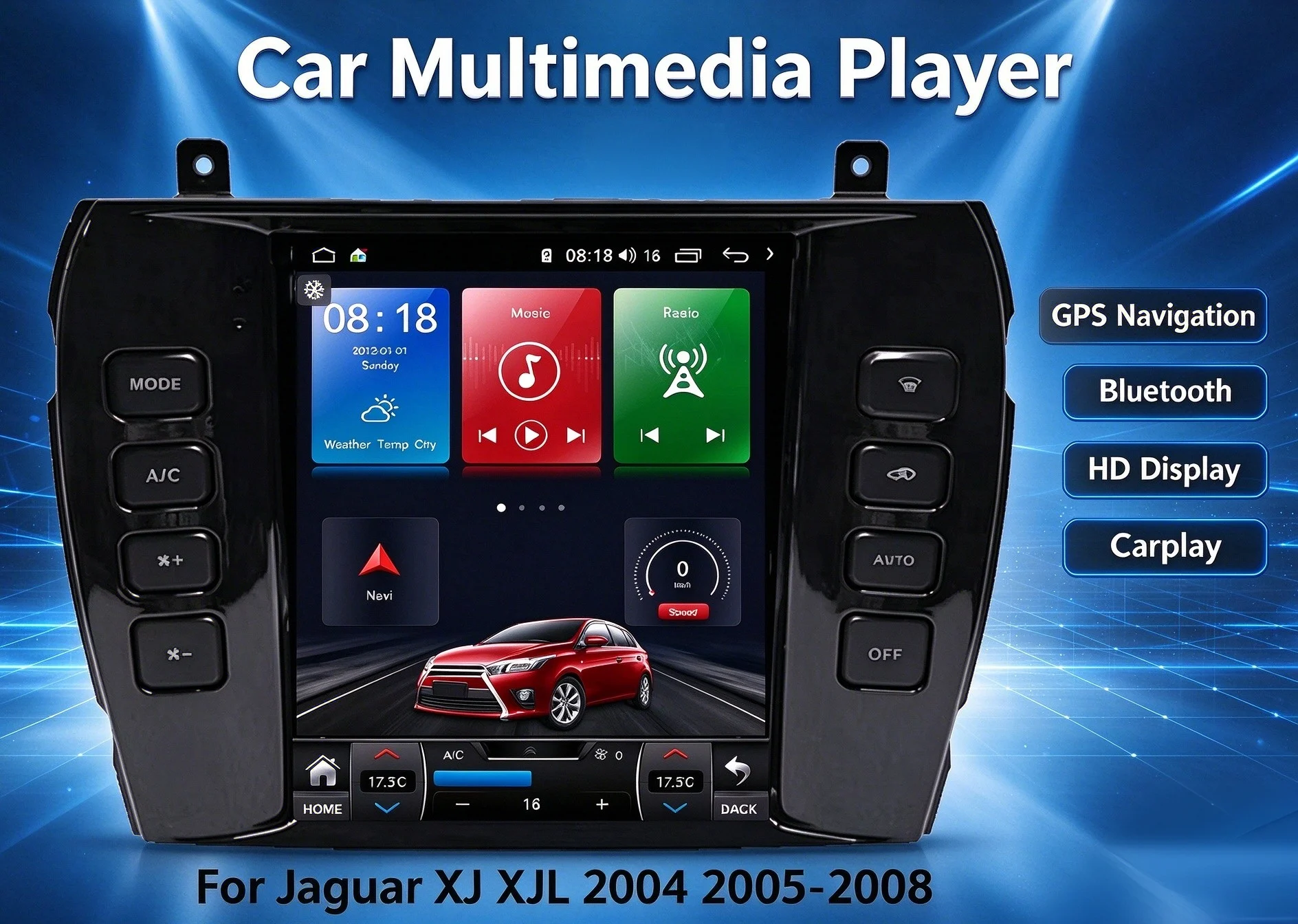 Android 14.0 For Jaguar XJ 2004-2008  Car Tesla Radio Carplay GPS Navigation Auto Stereo Head Unit Multimedia Player