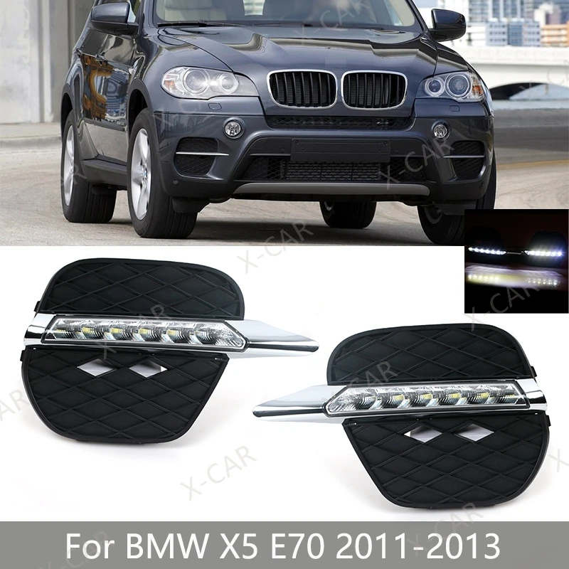 

Front Bumper LED DRL Daylight Daytime Driving Running Light Fog Lamp Cover Frame Grille For BMW X5 E70 2011 2012 2013