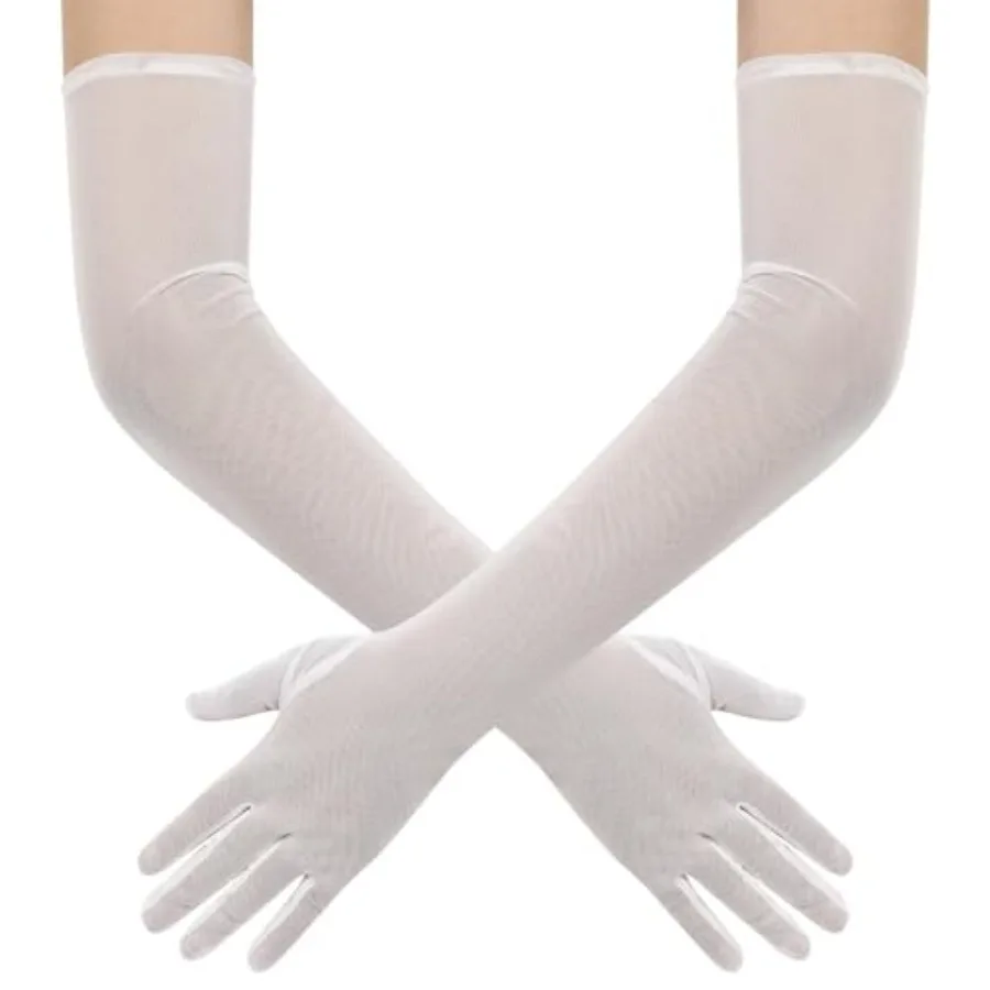 Hazhlko Women's Long Stretchy Mesh Tulle Sheer Gloves Costume Wedding Opera Halloween Party 1920's Dance Gloves