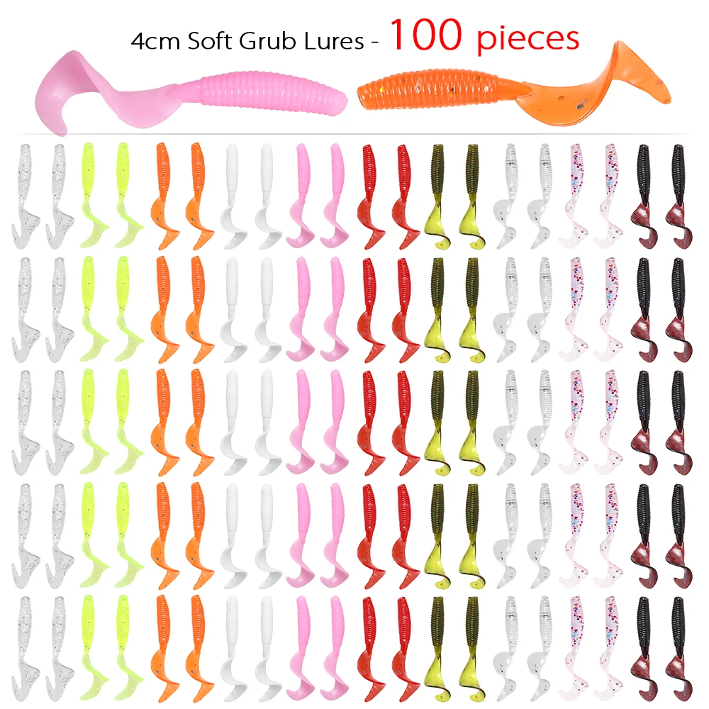 100pcs 4cm Soft Artificial Fishing Lures Swimbait Tail Grub Lures Worm Moggot Grub Lures Baits