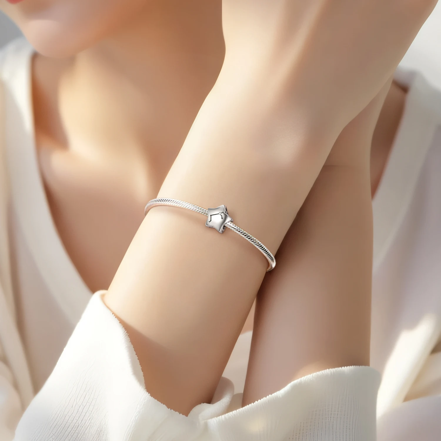 

925 Sterling Silver 12 Zodiac Signs Pentagram zircon connection Aries Charm Beads Fit Original Bracelet Diy Jewelry Accessories