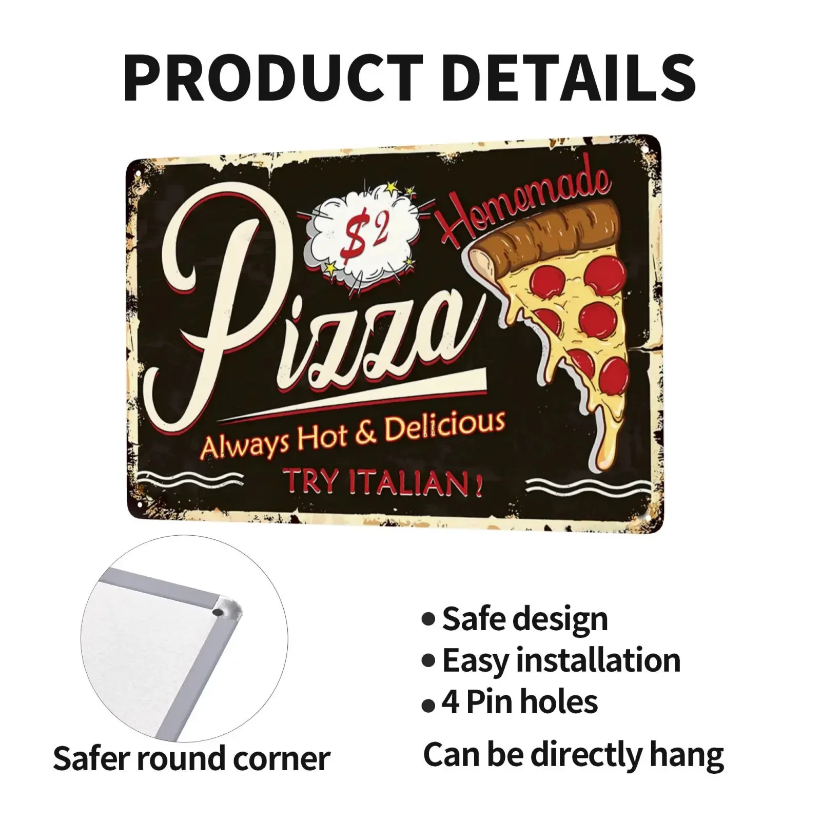 1pc Sandwiches Dlicious Burgers Pizza Hot Dog Fast Food Metal Signs, Retro Wall Decor for Home Kitchen Restaurant Bar 12x8 inch