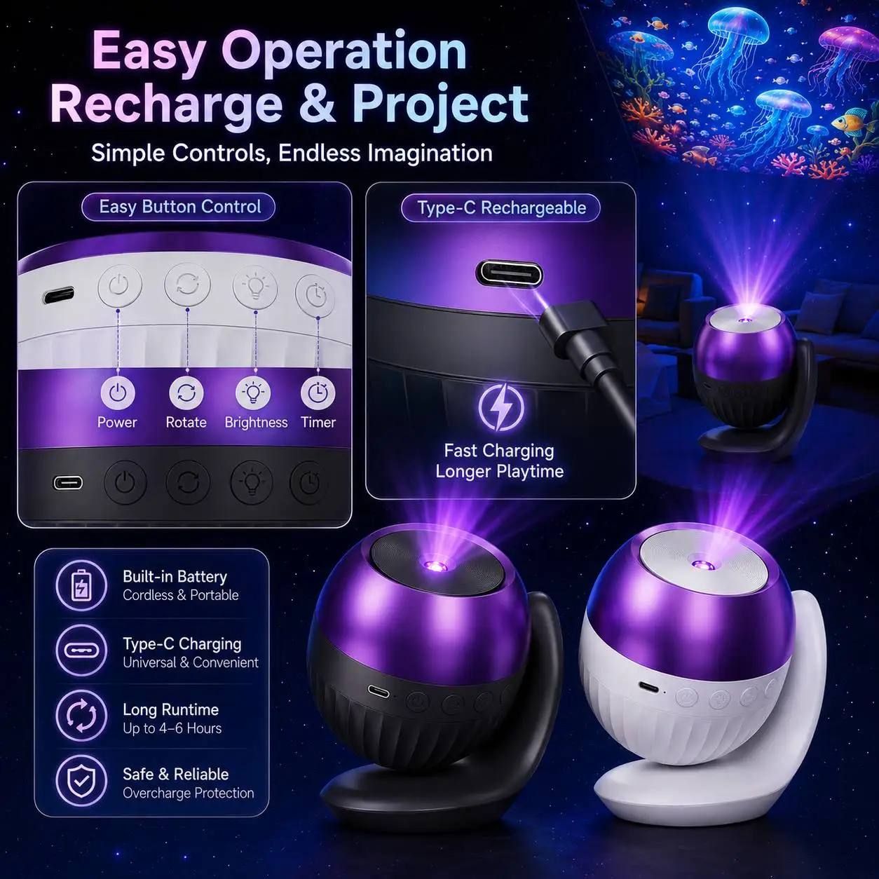 24 in 1 Starry Ocean Galaxy Projector 360° Rotatable Night Light with Sleep Sounds LED Projector Light Bedroom Decor Kids Gift