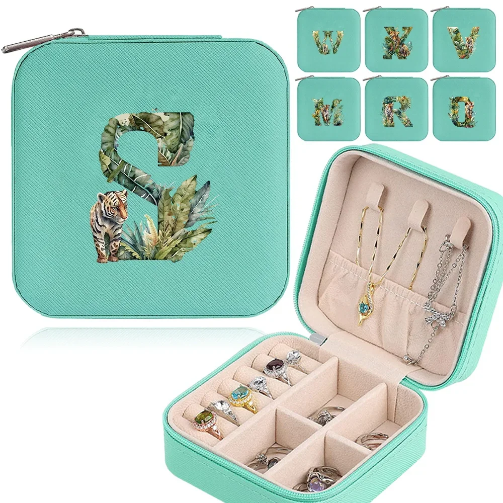 Leather Jewelry Box Storage Case Travel Organizer Delicate Storage Earrings Necklace Jewelry Organizer  Tiger Letter Pattern