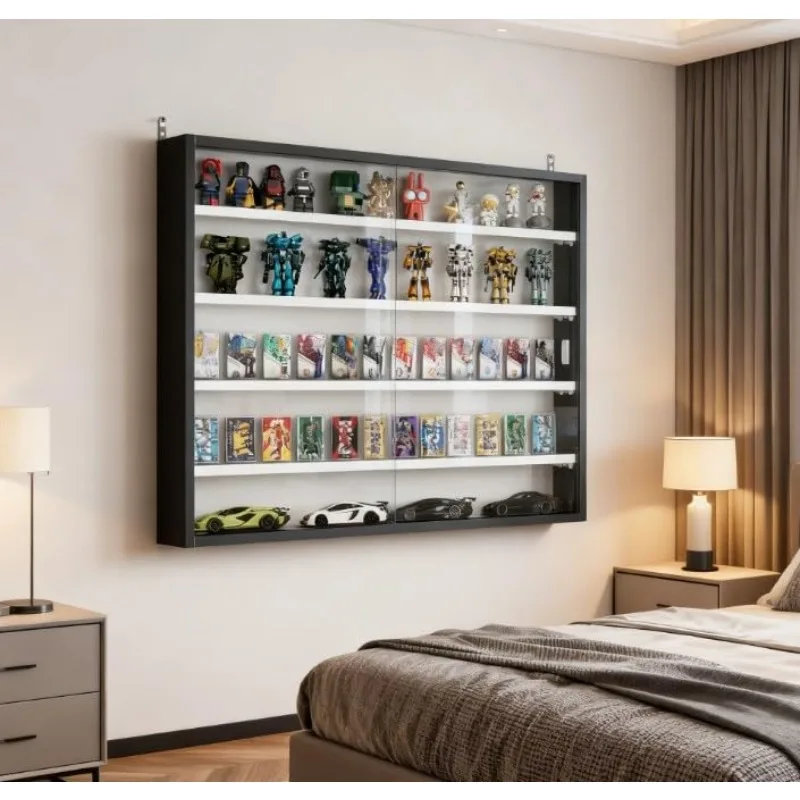 Black Wall Mounted Display Case with Large Capacity,Clear Door for a Stunning Collectible Showcase