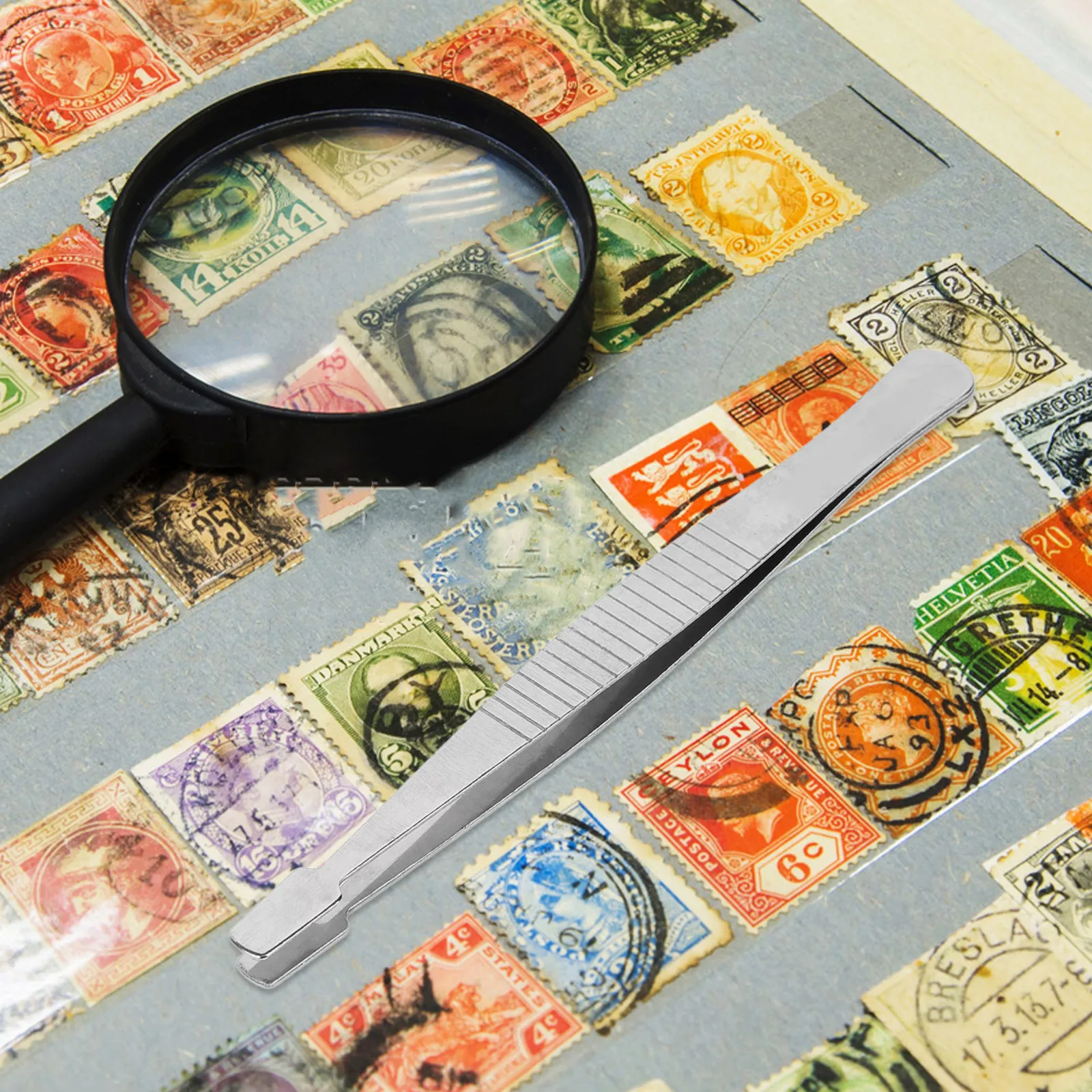 5 szt. Pęsety ze stali nierdzewnej z szerokim końcem do znaczków, artykuły kolekcjonerskie, rękodzieło, aplikacja sztucznych rzęs