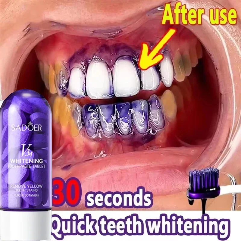 Natural Grapes Flavor Solid Toothpaste Tablets - Teeth Whitening, Smoke Stains Removal, Fresher Breath, Healthier Teeth & Gums
