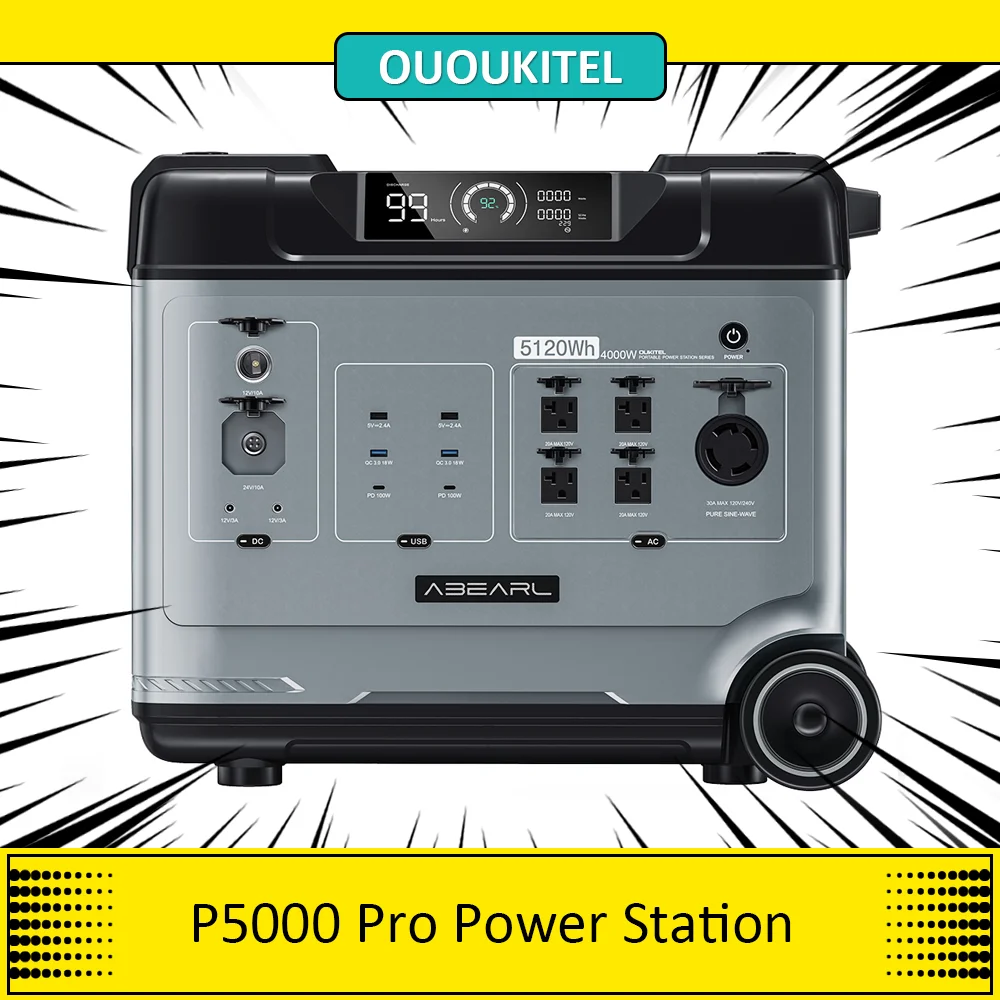 OUKITEL P5000 Pro Portable Power Station, 5120Wh LiFePO4 Battery, 4000W AC Output, Smart Temperature Control,5000+ Cycle