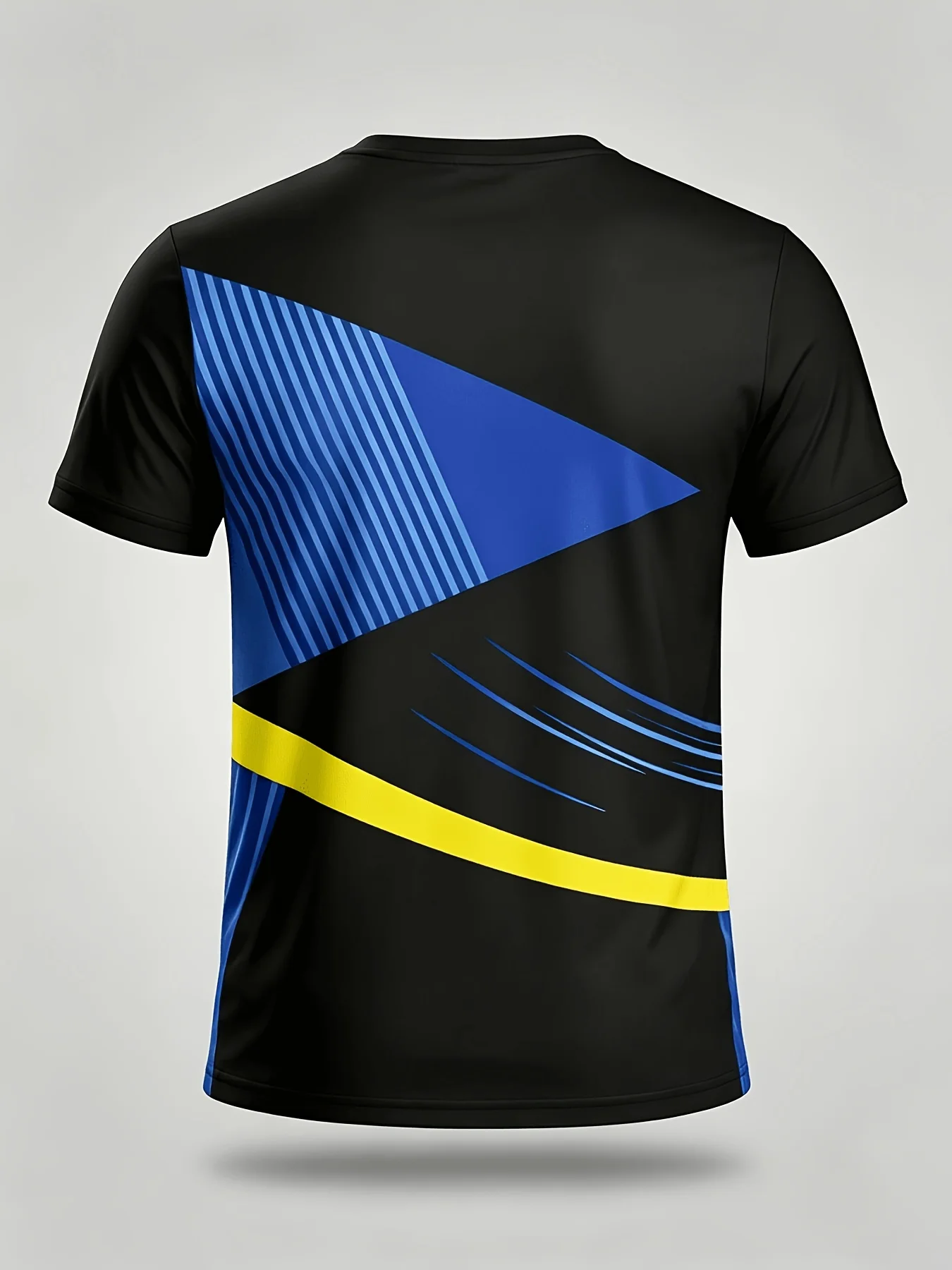 Men Quick Dry High Elastic Sport T Shirt Geometric Striped Color Block Breathable Training Top