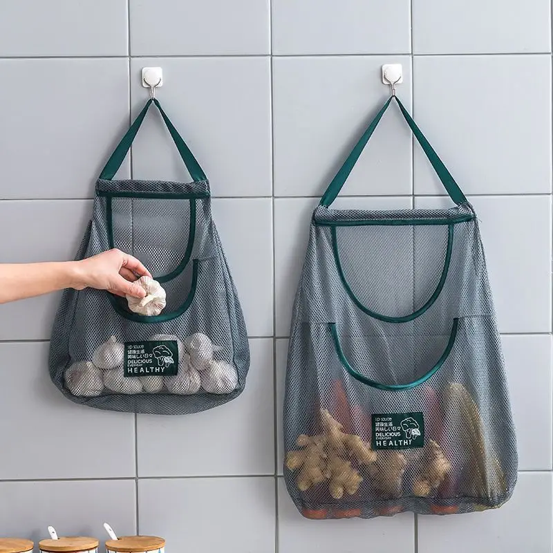 Kitchen Wall Mounted Mesh Storage Bag Multi-Layer Breathable Hanging Organizer for Onion Garlic Potato