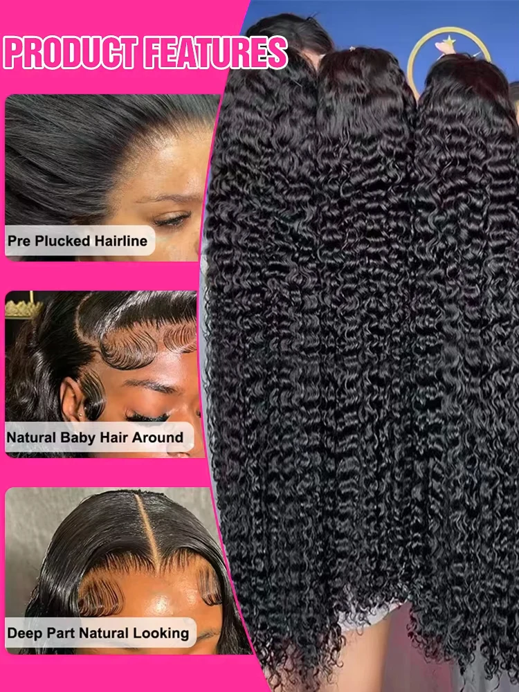 100% شعر الإنسان الماليزي مجعد الباروكات فضفاضة موجة عميقة الباروكات الأمامية 13x4 13x6 الدانتيل الباروكة الأمامية قبل قطع لا الغراء ارتداء للذهاب غلويليس