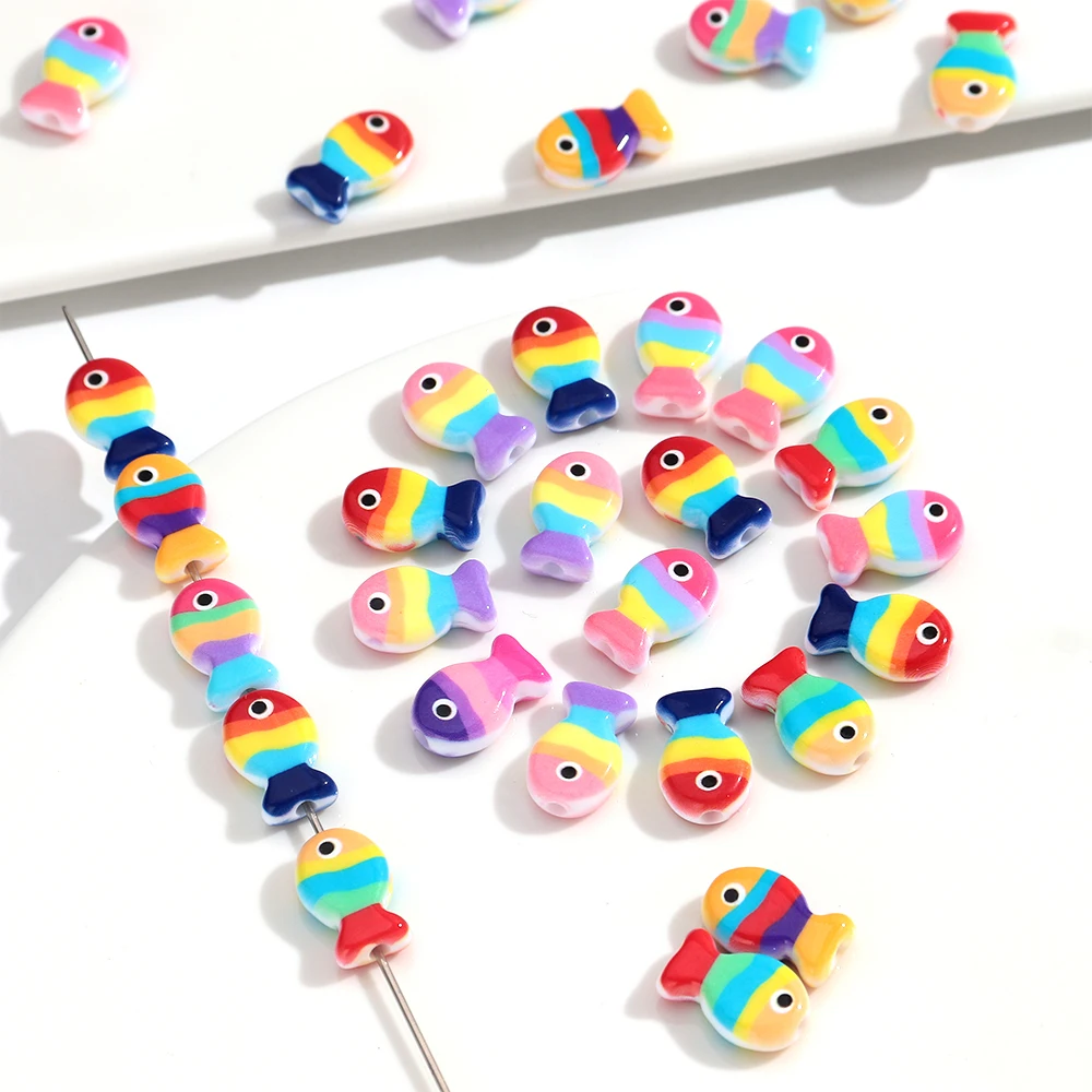 20pcs 20x13mm Cute Ocean Series Fish Shape Lampwork Acrylic Bead For Jewelry Making DIY Bracelet Earring Necklace Accessories