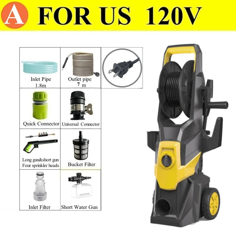 Para eua 120v padrão americano lavadora de energia com mangueira carretel canhão espuma carro elétrico lavagem jardim pistola água spray mais limpo