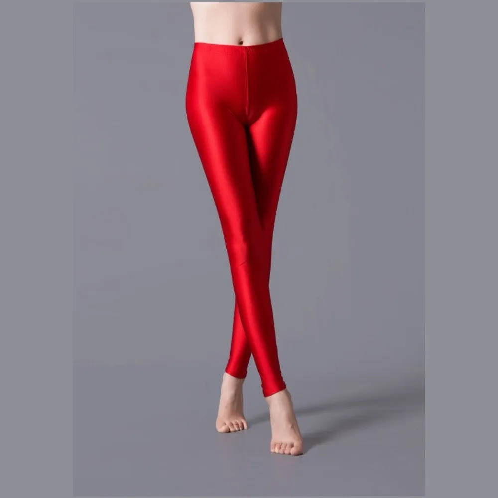 Fluorescent Glossy Skinny Fit Leggings Smooth Stretchy Shiny Dance Performance Pants for Stage Dance and Costume Wear