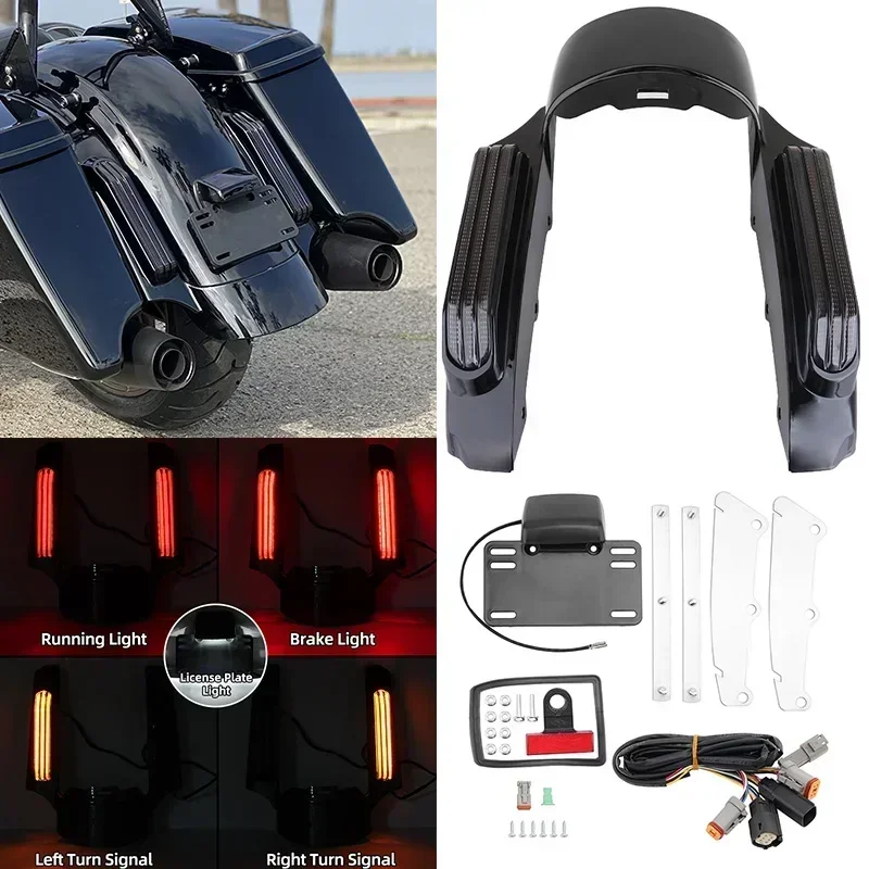 1 Set Motorcycle Fender Extension Rear Mudguard Fascia With LED Turning Light For Harley Touring Street Glide Road Glide 2009-UP