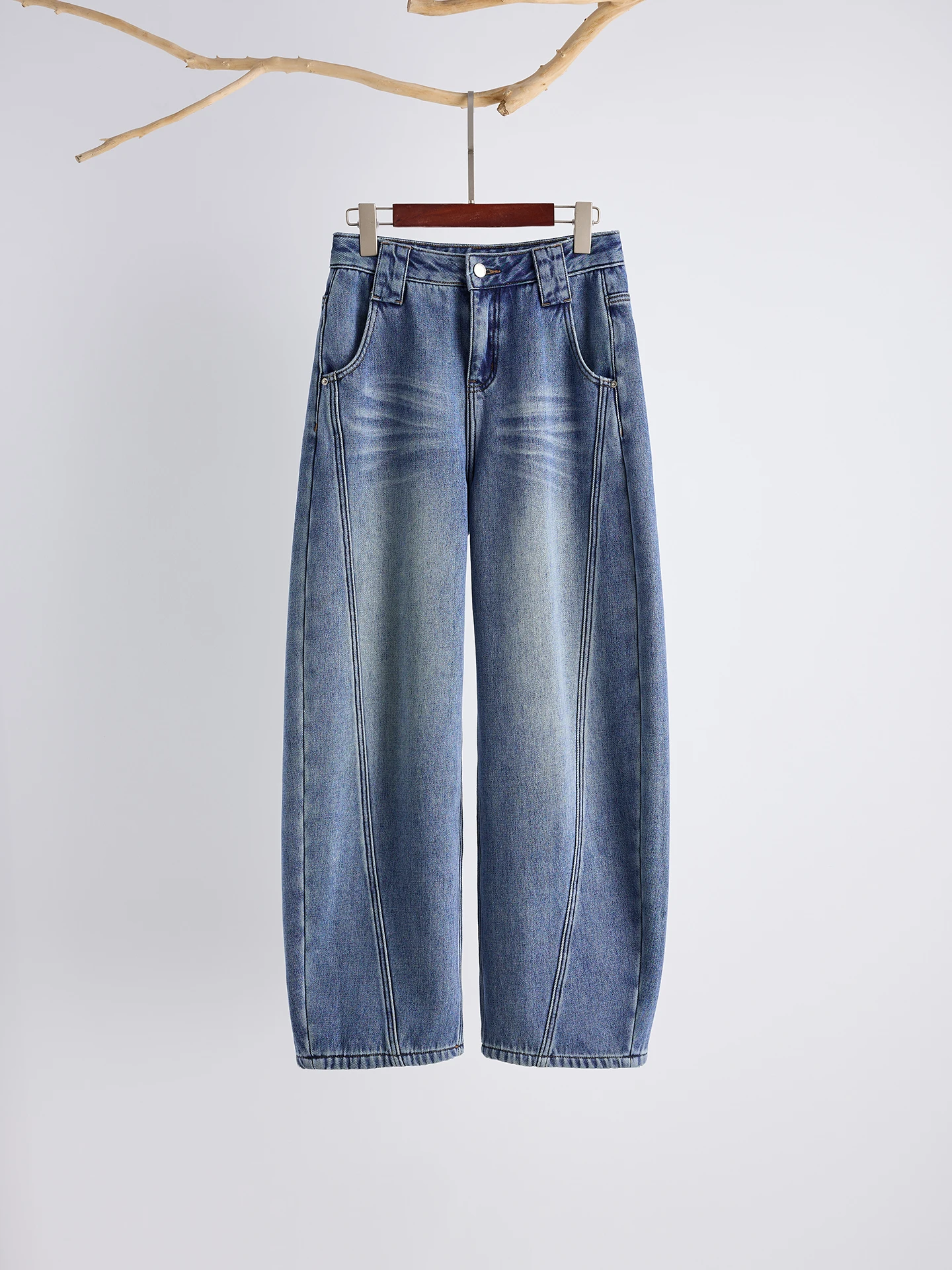 

Джинсы с высокой талией, на флисовой подкладке, модные повседневные прямые брюки, широкие брюки в стиле принцесс, весна 2026, дышащие, приятные для кожи