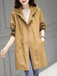 Spring Autumn New Thin Windbreaker Fashion Oversized Hooded Jacket Coat Temperament Casual Top Women Coat Trench Coat Clothes