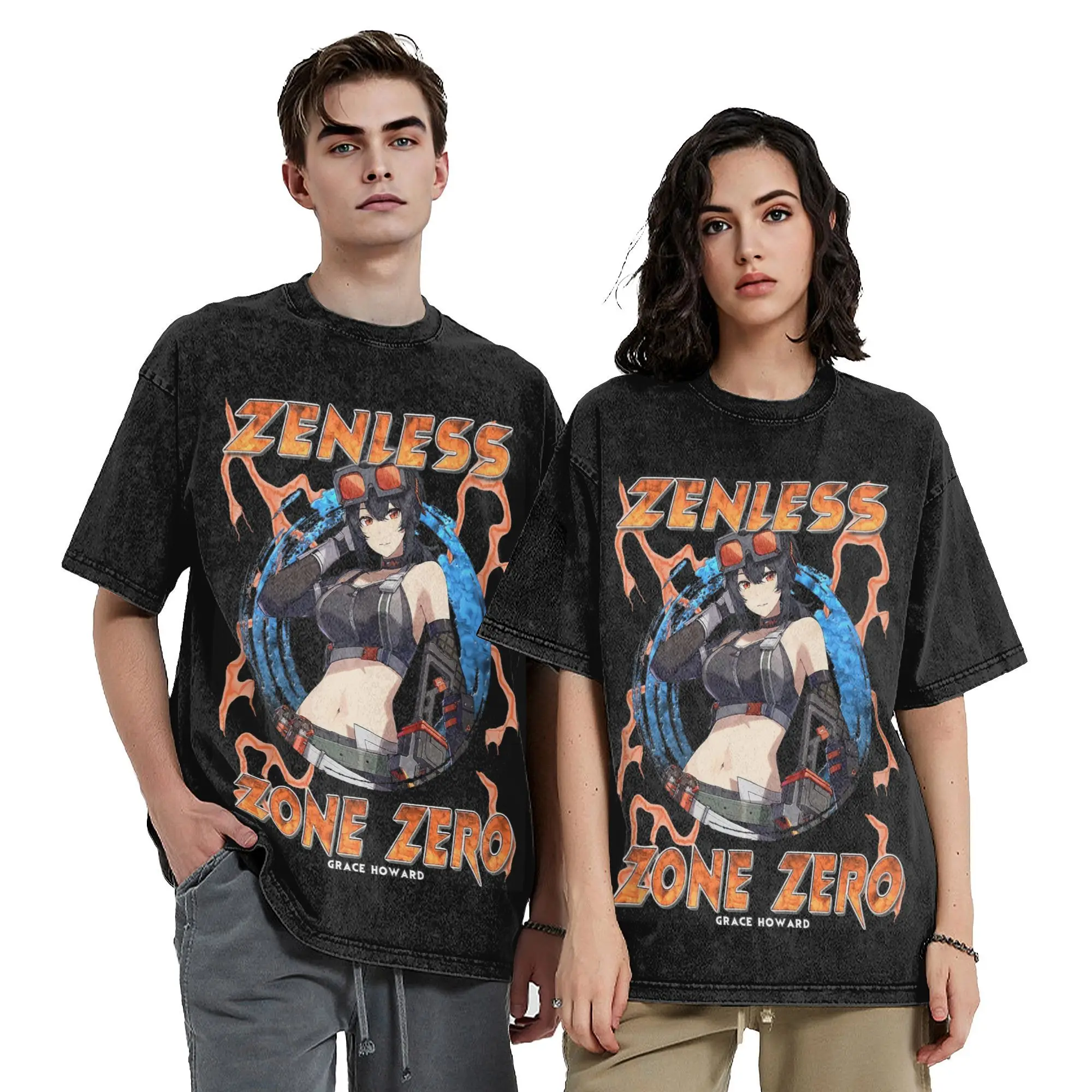 

Washed T Shirts Zenless Zone Zero Grace Howard Hip Hop Fashion T-Shirts Street Streetwear Printed Tops Tee Shirt Men Women