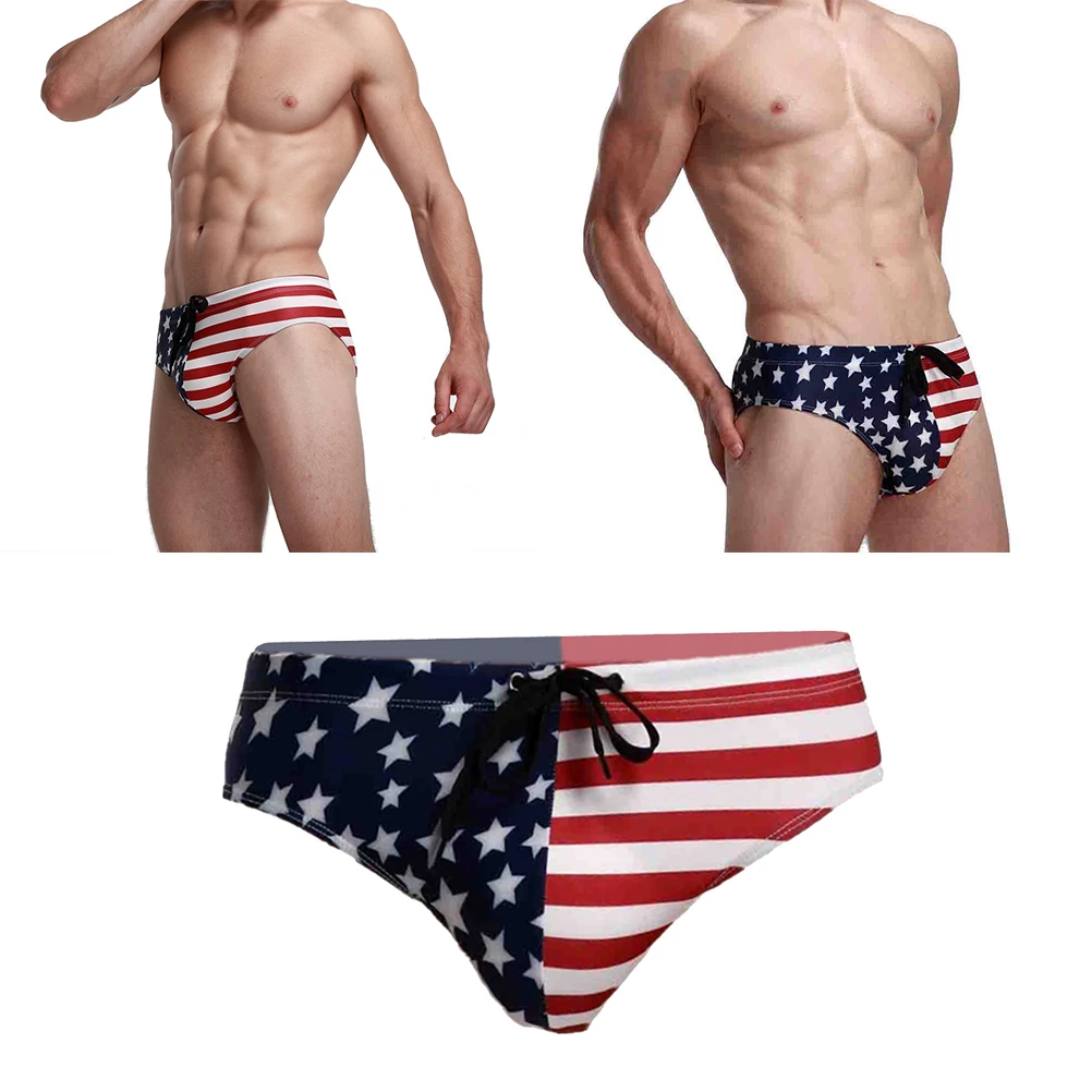 Cuecas masculinas breves bandeira dos eua estampa respirável roupa de banho para natação surf masculino swinsuit breve tamanho l azul