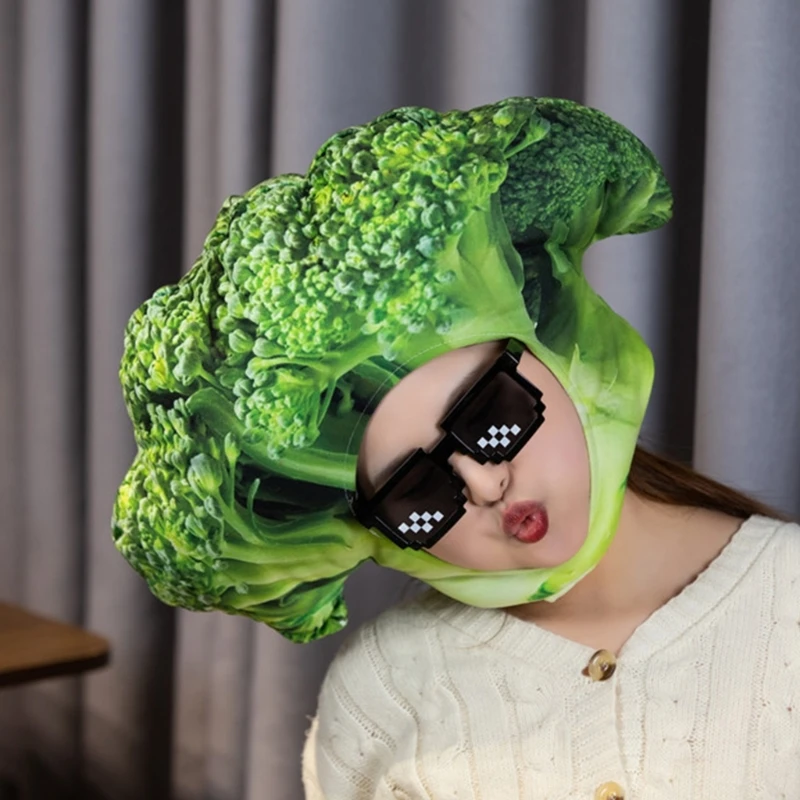 Funny Broccolis Hat for Adults Plush Fruit Hat Winter Warm Caps Birthday Party Accessories Stage Performances Headgear