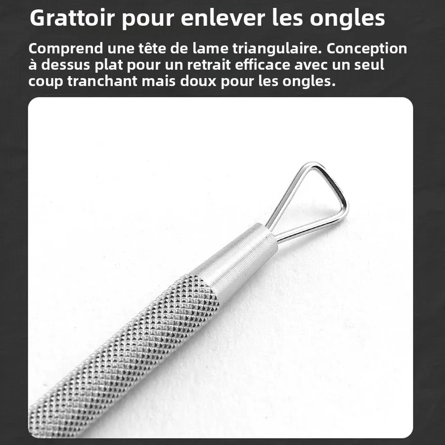 Zilverkleurige holografische roestvrijstalen nagellakremover, gelnagelschraper, nagelriemschuiver voor thuis- en salongebruik