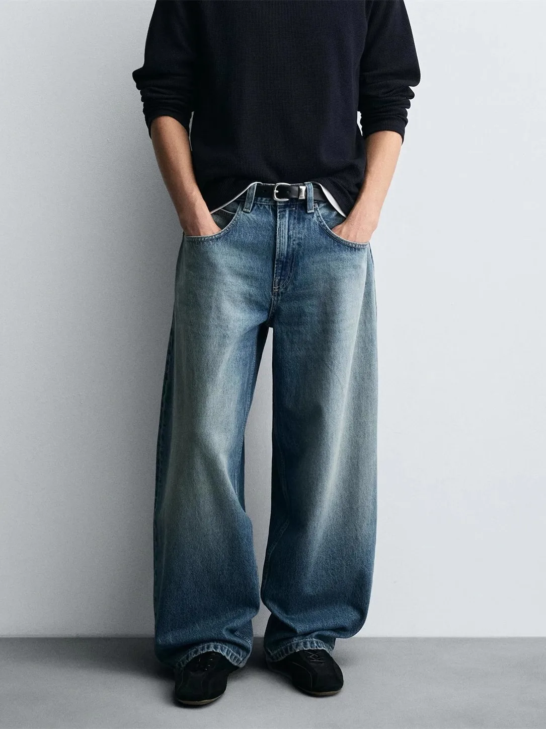 

Loose Fit Faionable Men's Jeans Autumn New Arrival Waed Knife Wide Leg Casual Straight Cut Trousers Youth Sle