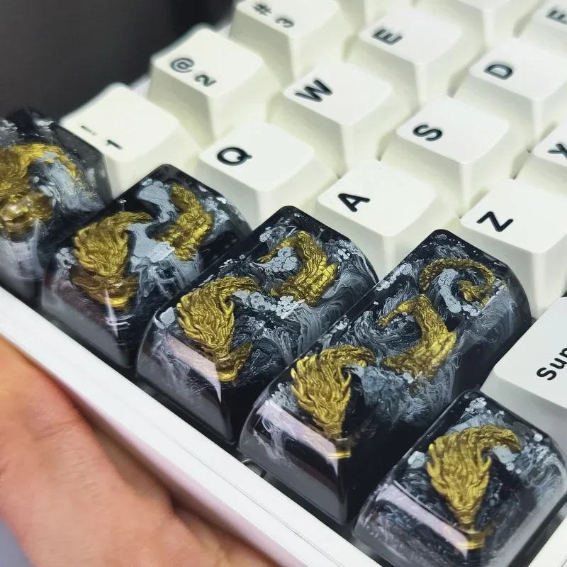

Колпачки для клавиш Dragon, колпачки для клавиш из оригинальной смолы ручной работы, колпачки для клавиш с точкой дозирования для игровой механической клавиатуры дробилка 80
