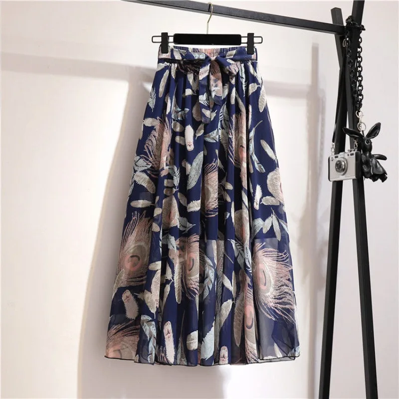 Spring Summer Elastic High Waisted Polka Dot Flowers Printing Women's Clothing All-match Ball Gown Office Lady Ankle Skirts