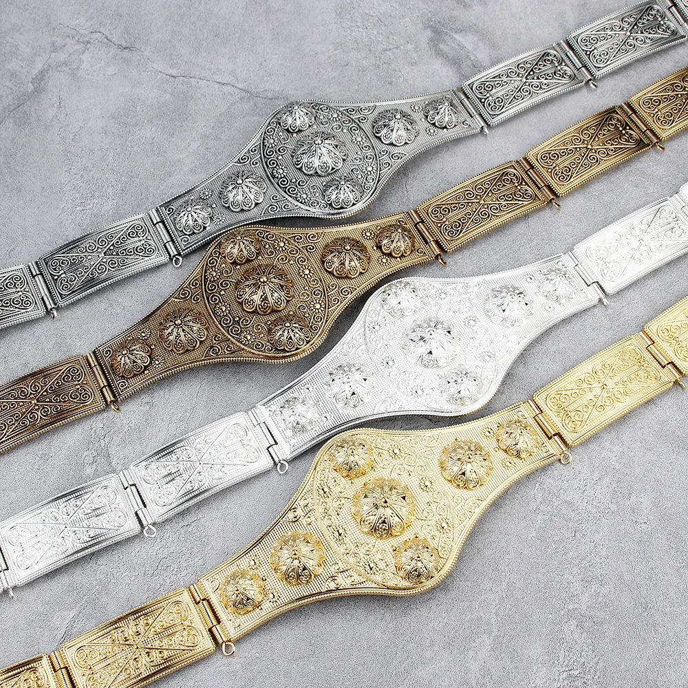 Sunspicems Chorus Jewelry Caucasus Belt For Women Traditional Relief Caftan Belt Adjustable Length Vintage Turkish Bride Bijoux