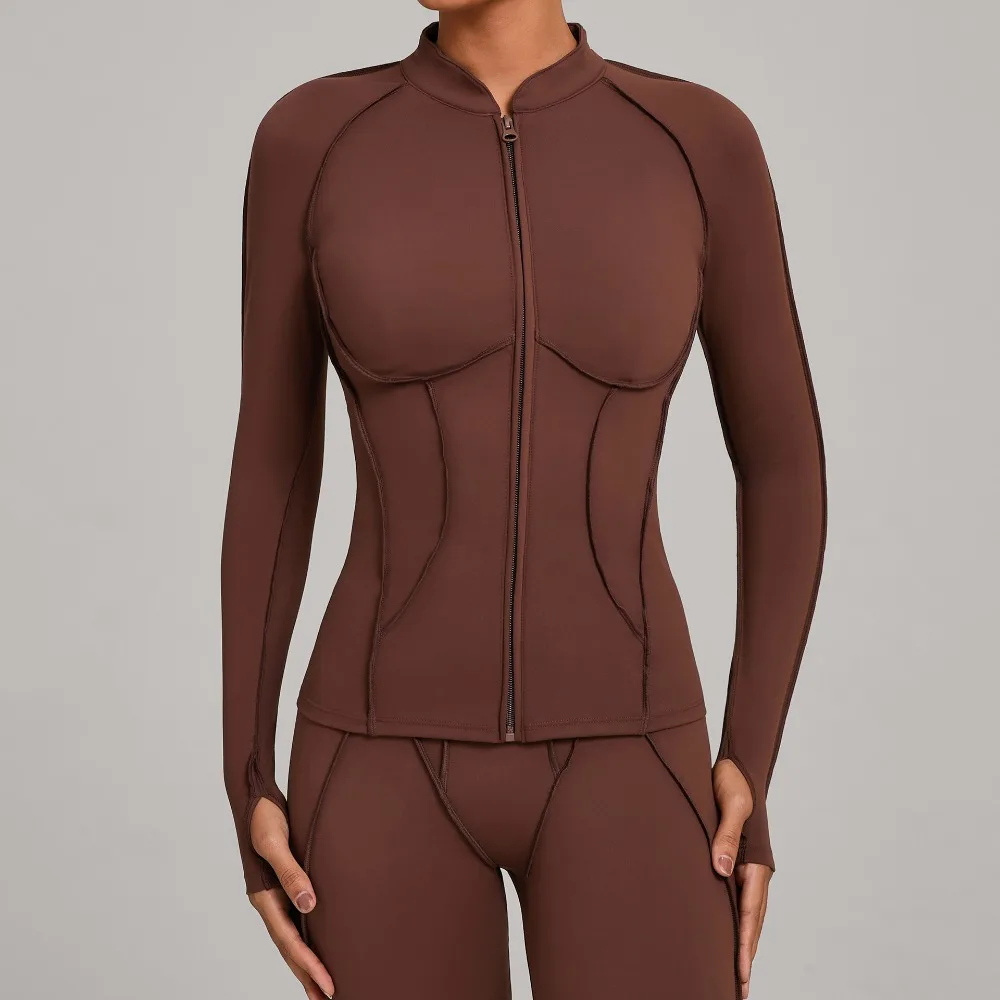 Zipper Long Sleeve Yoga Jacket Stand Collar Women Tight-Fitting Quick-Dry Yoga Outerwear Gym Workout Outdoor Fitness Sports Top
