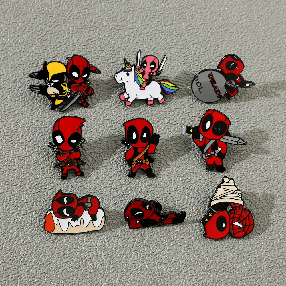 1/9pcs Wunder Deadpool & Vielfraß Anime Cartoon Brosche kreative niedliche Emaille Pin Metall Abzeichen Kleidung Rucksack Zubehör