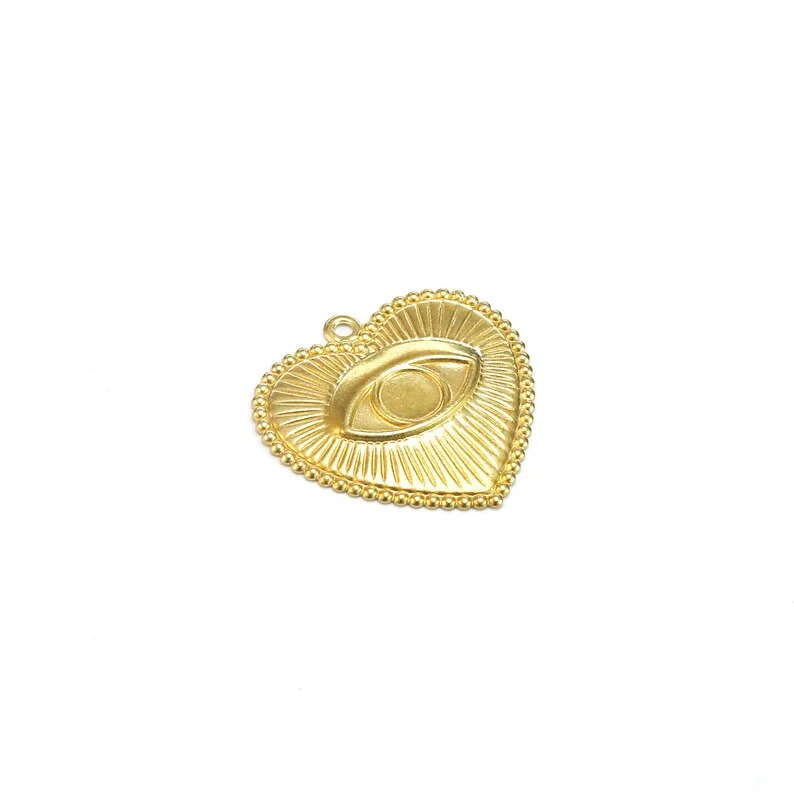 10pcs Textured Heart Charms, Evil Eye Brass Charm, Earring Findings, Necklace Pendant, 28.3x28.6x2mm, Jewelry Making -R2555 view 2