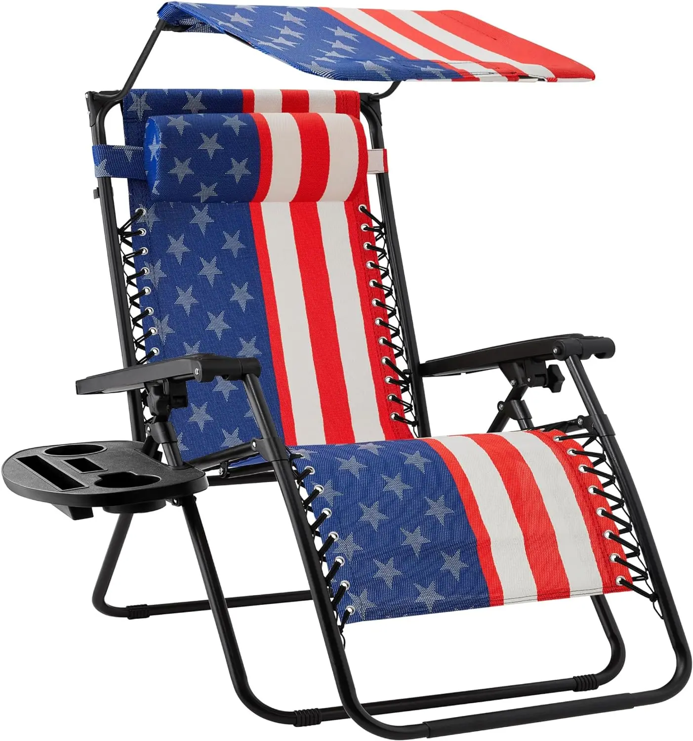 

Folding Zero Gravity Outdoor Recliner Patio Lounge Chair w/Adjustable Canopy Shade, Headrest, Side Accessory Tray, Textilene