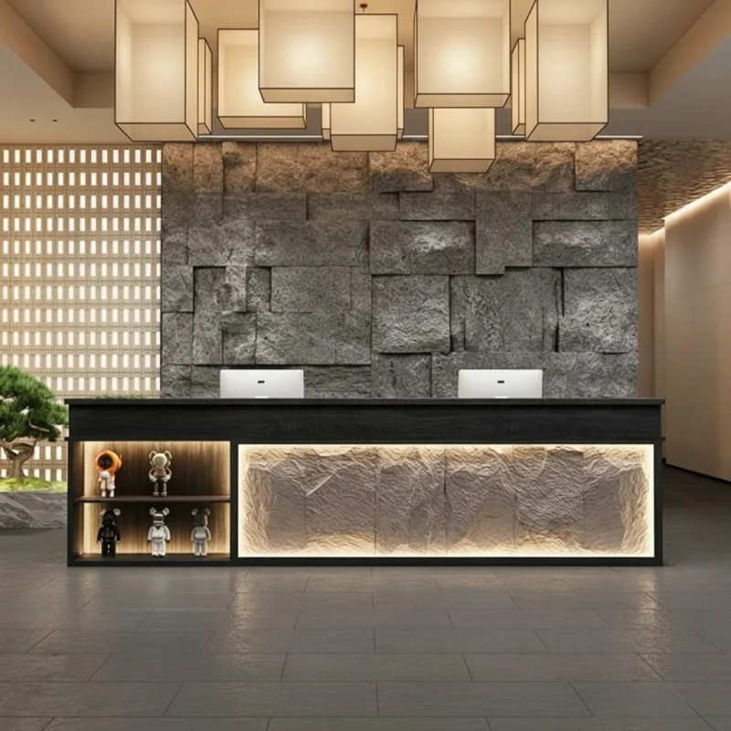 custom.Modern LED Light Wood Reception Desk Restaurant Club Cashier Counter Bathroom Foot Bath Shop Front Desk