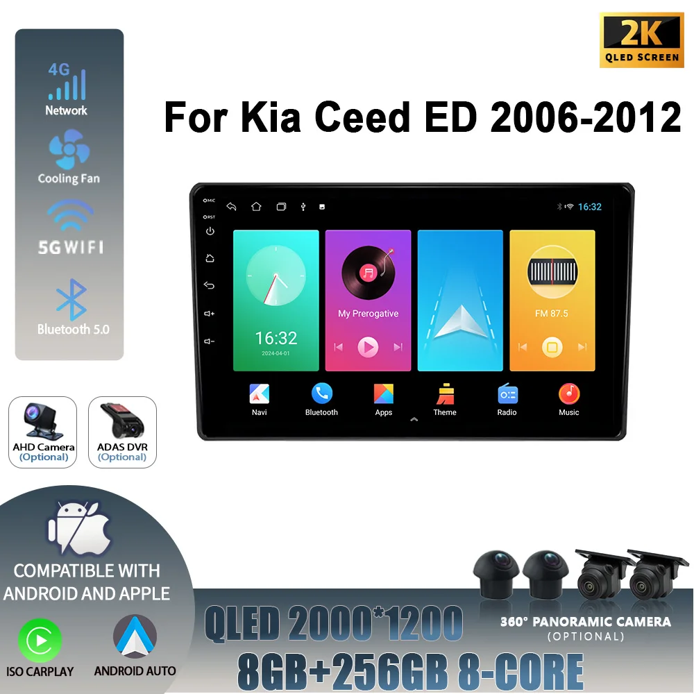 

Беспроводной стерео экран Carplay Android 14, автомобильный радиоприемник, мультимедийный навигационный плеер для Kia Ceed ED 2006-2012, головное устройство 2DIN WIFI