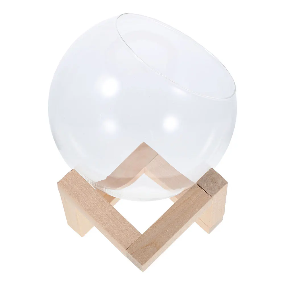 

1Set Hydroponic Frame Flowerpot with Glass Vase and Wooden Stand Micro Landscape Terrarium for Office Desk Indoor Greenery